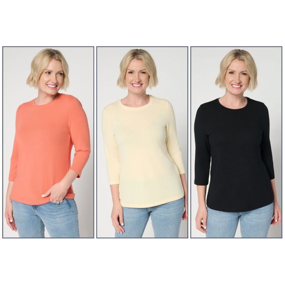 Denim & Co. Women's Top Sz L Essentials Heavenly Jersey Multi-colored